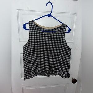 High Neck Gingham Ruffle Trim Lightweight Top